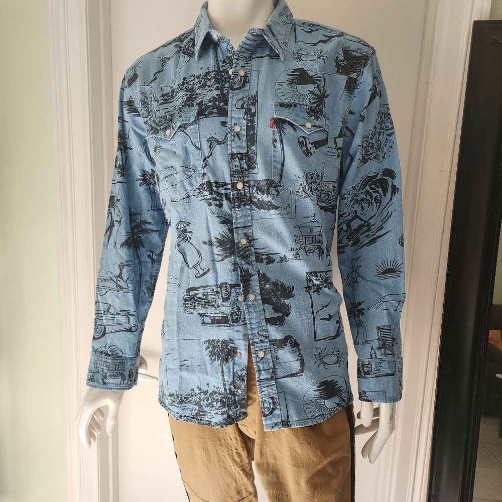 Levi's Classic  A8 Blue Button-Up Shirt  Grafitti Xl